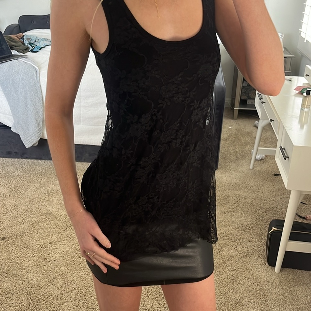 BAILEY/44 Lace cocktail dress with leather detailing